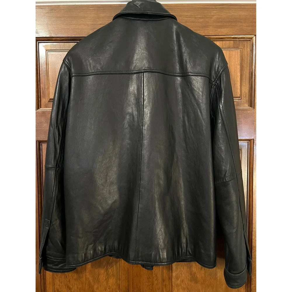 Calvin Klein Mens Black Leather Full‎ Zip Jacket Size Large Point Collar